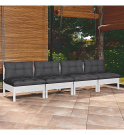 Canapé 4 places de jardin avec coussins anthracite Bois de pin