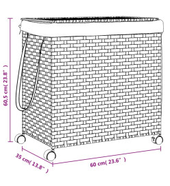 Panier à linge avec roulettes 60x35x60,5 cm résine tressée