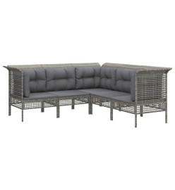 Salon de jardin 5 pcs avec coussins Gris Résine tressée