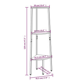 Étagère d'angle 3 niveaux Marron foncé et noir 45,5x31,5x120 cm