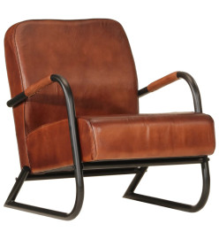 Fauteuil marron cuir véritable