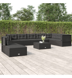Salon de jardin 9 pcs avec coussins Noir Résine tressée