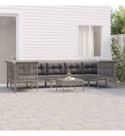 Salon de jardin 8 pcs avec coussins Gris Résine tressée