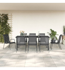 Ensemble à manger de jardin 9 pcs noir textilène et acier