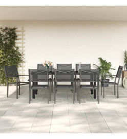 Ensemble à manger de jardin 9 pcs noir textilène et acier