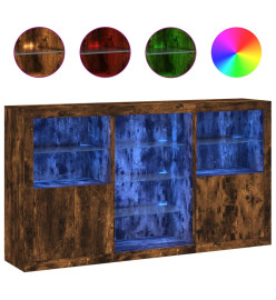 Buffet avec lumières LED chêne fumé 181,5x37x100 cm