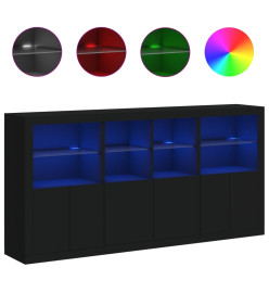 Buffet avec lumières LED noir 202x37x100 cm