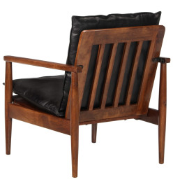 Fauteuil noir cuir véritable et bois d'acacia solide