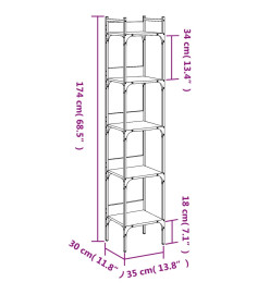 Bibliothèque 5 niveaux chêne fumé 35x30x174cm bois d'ingénierie