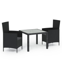 Salon d'extérieur 3 pcs avec coussins Résine tressée Noir