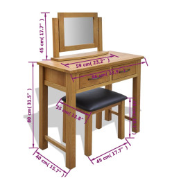 Coiffeuse avec tabouret Bois de chêne massif