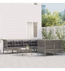 Salon de jardin 8 pcs avec coussins Gris Résine tressée