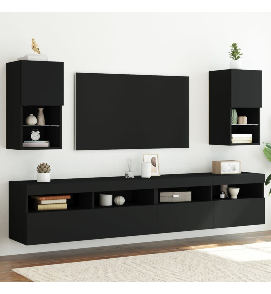 Meubles TV avec lumières LED 2 pcs noir 30,5x30x60 cm