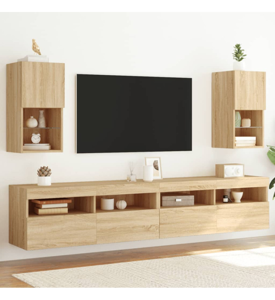 Meubles TV avec lumières LED 2 pcs chêne sonoma 30,5x30x60 cm