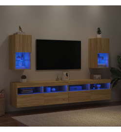 Meubles TV avec lumières LED 2 pcs chêne sonoma 30,5x30x60 cm