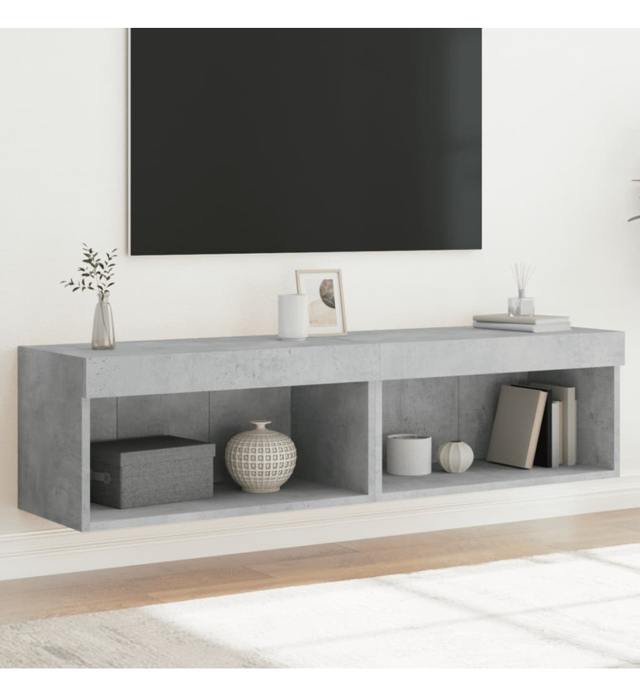 Meubles TV avec lumières LED 2 pcs gris béton 60x30x30 cm