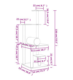 Arbre à chat avec griffoirs en sisal crème 136 cm