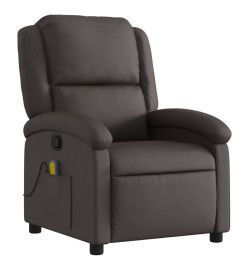 Fauteuil inclinable de massage marron foncé cuir véritable