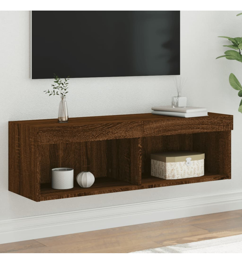 Meuble TV avec lumières LED chêne marron 100x30x30 cm