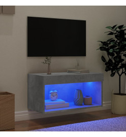 Meuble TV avec lumières LED gris béton 60x30x30 cm