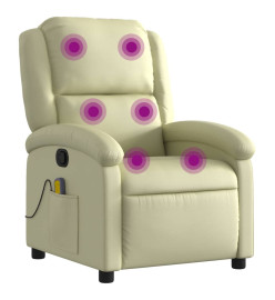 Fauteuil de massage inclinable crème cuir véritable