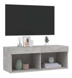 Meuble TV avec lumières LED gris béton 80x30x30 cm