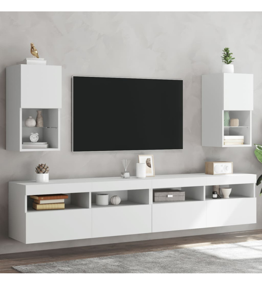 Meubles TV avec lumières LED 2 pcs blanc 30,5x30x60 cm