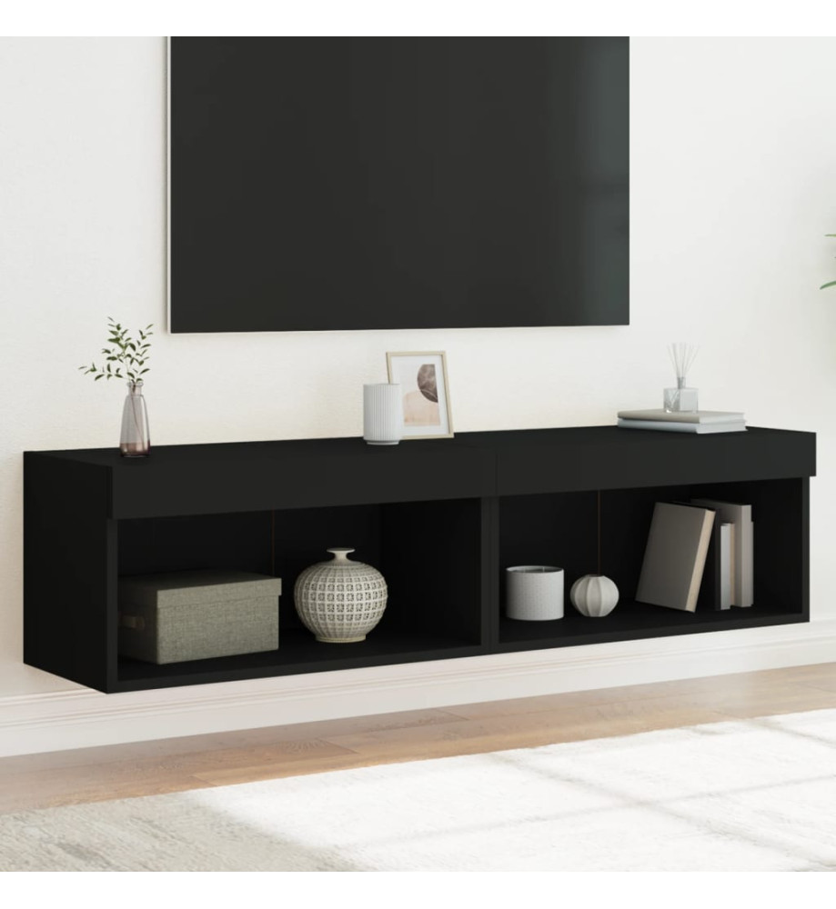 Meubles TV avec lumières LED 2 pcs noir 60x30x30 cm