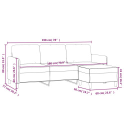 Canapé à 3 places avec repose-pieds Gris clair 180 cm Tissu