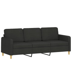 Canapé 3 places avec oreillers décoratifs noir 180 cm tissu