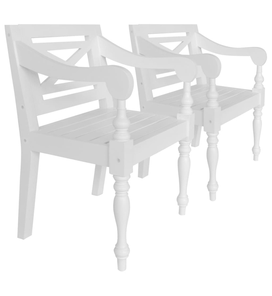 Chaises Batavia lot de 2 blanc bois d'acajou massif