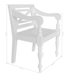 Chaises Batavia lot de 2 blanc bois d'acajou massif