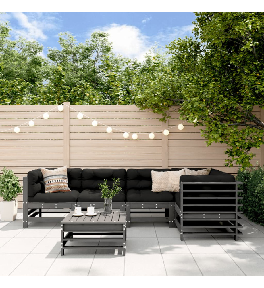 Salon de jardin 6 pcs Gris Bois de pin massif Salon de jardin 6 pcs Gris Bois de pin massif