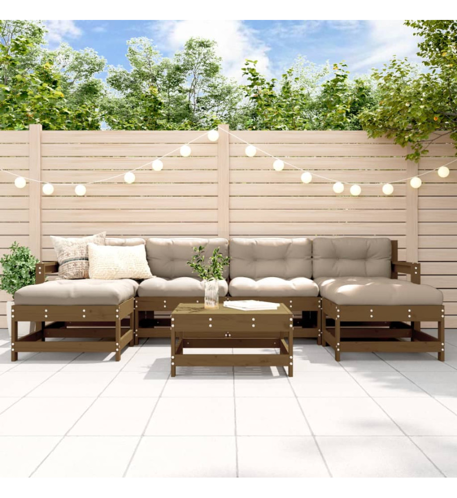 Salon de jardin 7 pcs Marron miel Bois de pin massif Salon de jardin 7 pcs Marron miel Bois de pin massif