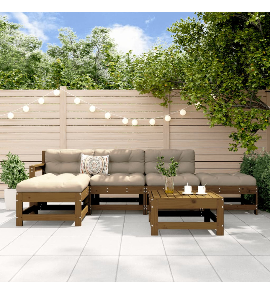 Salon de jardin 6 pcs Marron miel Bois de pin massif Salon de jardin 6 pcs Marron miel Bois de pin massif