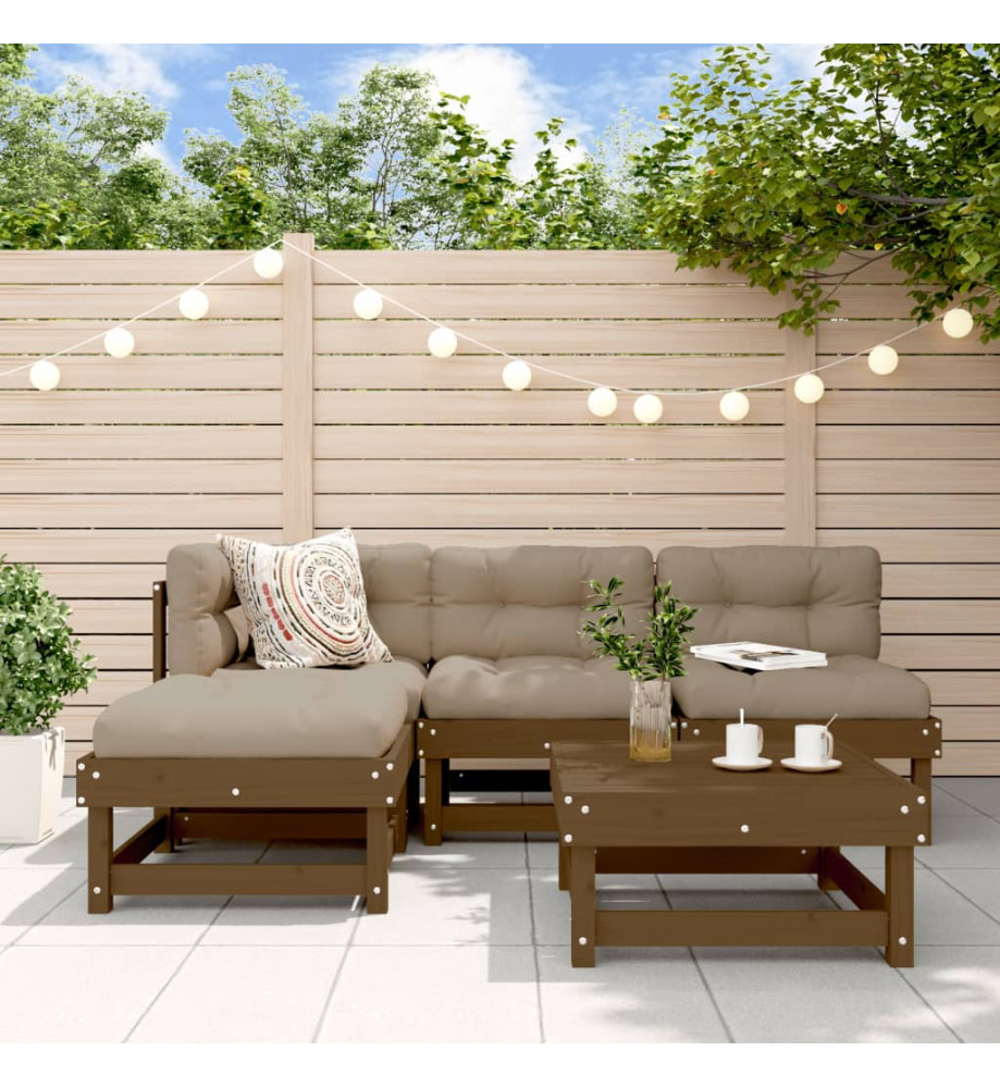 Salon de jardin 5 pcs marron miel bois de pin massif Salon de jardin 5 pcs marron miel bois de pin massif