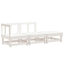 Salon de jardin 3 pcs blanc bois massif de pin
