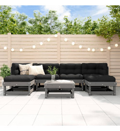 Salon de jardin 7 pcs Gris Bois de pin massif