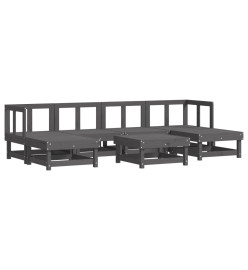 Salon de jardin 7 pcs Gris Bois de pin massif