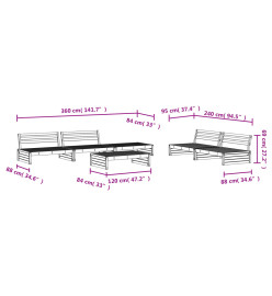 Salon de jardin 6 pcs Noir Bois de pin massif