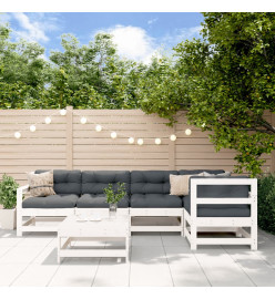 Salon de jardin 6 pcs Blanc Bois de pin massif