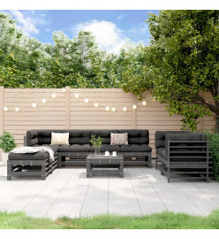 Salon de jardin 9 pcs Gris Bois de pin massif