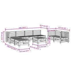 Salon de jardin 9 pcs Gris Bois de pin massif