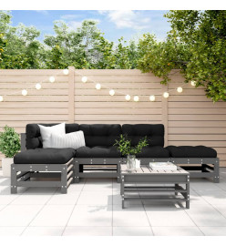 Salon de jardin 6 pcs Gris Bois de pin massif