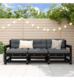 Salon de jardin 3 pcs noir bois massif de pin