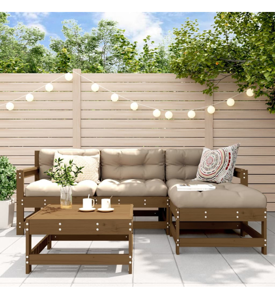 Salon de jardin 5 pcs marron miel bois de pin massif Salon de jardin 5 pcs marron miel bois de pin massif