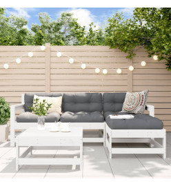 Salon de jardin 5 pcs blanc bois massif de pin