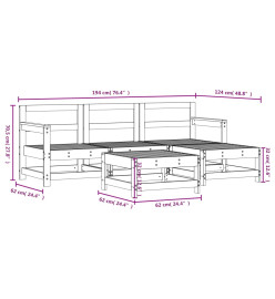 Salon de jardin 5 pcs blanc bois massif de pin