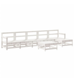 Salon de jardin 7 pcs Blanc Bois de pin massif