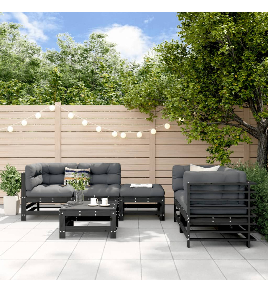 Salon de jardin 6 pcs Noir Bois de pin massif Salon de jardin 6 pcs Noir Bois de pin massif
